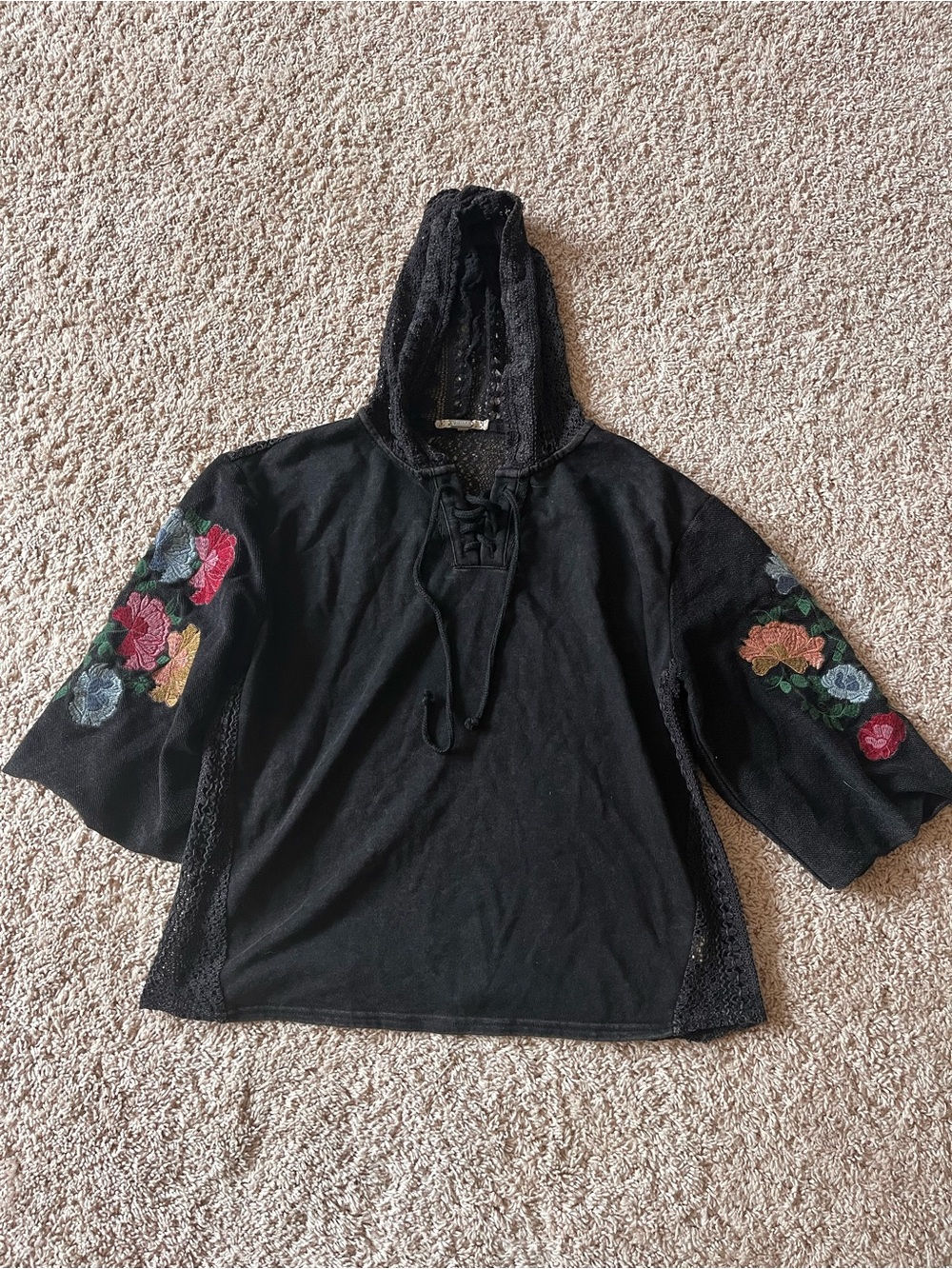 gimmicks by BKE Black Hoodie Top with Multicolor Floral Sleeves